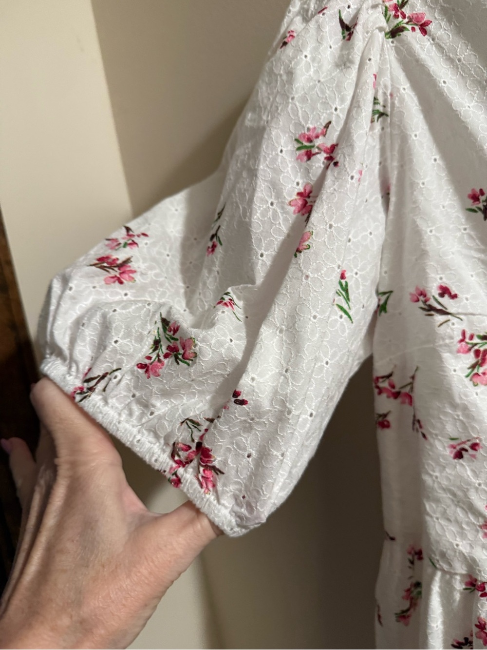 CeCe White Mini Dress with Pink Floral Print - Picture 3 of 9